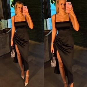 Zara Satin Effect  Midi Black Dress Size XS M
